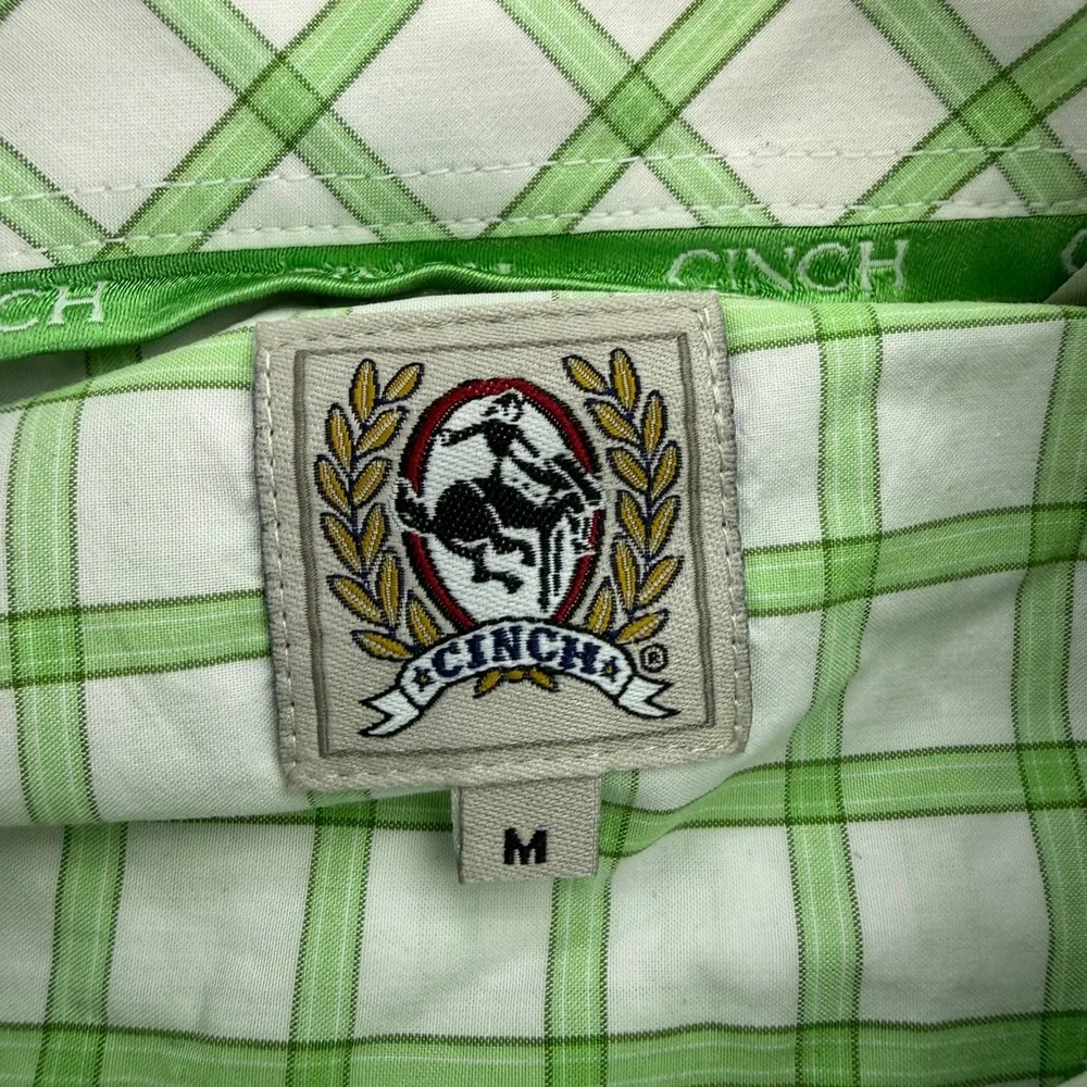 Cinch Shirt Mens Medium‎ Green Plaid Long Sleeve Button Down Western - Picture 2 of 12